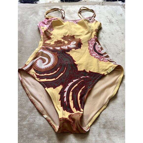 Maryan Mehlhorn SWIMSUIT Sz 6 One Piece Yellow Brown Paisley Wired Cup Sz B - Picture 4 of 16